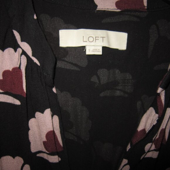 Ann Taylor Loft S Tunic Dress Popover Floral Print Pockets Rayon Tie Belt V-neck - Picture 4 of 4